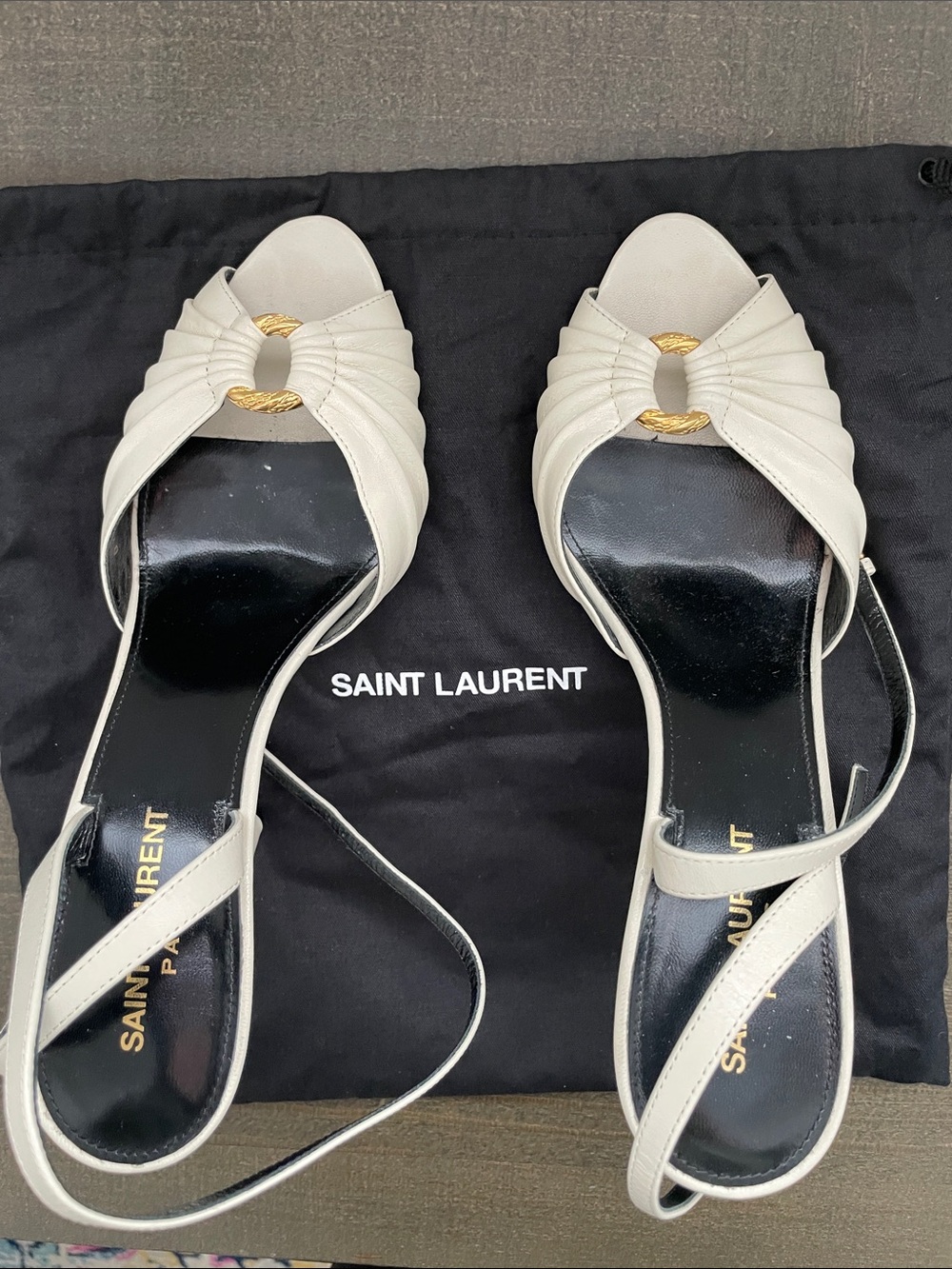 Authentic Saint Laurent Alma ring heel open toe cream size 40 worn once! - Picture 7 of 10